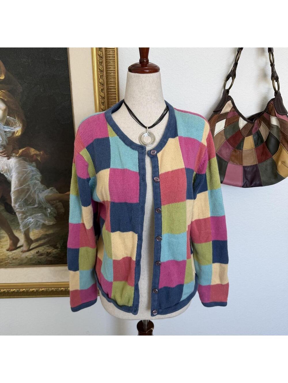 Vintage Autumn Color Block Funky Cardigan